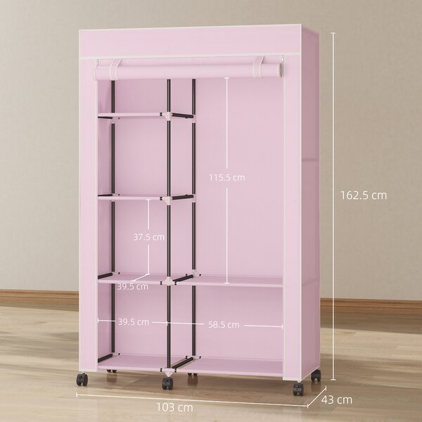 HOMCOM Armadio in Tessuto con Ruote Guardaroba Portatile con 6 Ripiani e 1 Asta per Appendere per Camera da Letto 103x43x162,5cm Rosa | Aosom Italy