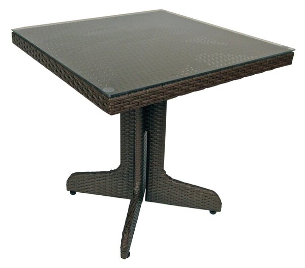 Tavolo da Giardino in Polyrattan con Vetro 70x70H72cm Bistrò Noce