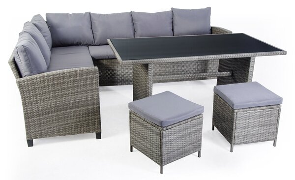 Set Salotto da Giardino Divano Angolare Tavolo e 2 Pouf in Polyrattan Bertozzi Ilaria Grigio