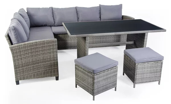 Set Salotto da Giardino Divano Angolare Tavolo e 2 Pouf in Polyrattan Bertozzi Ilaria Grigio