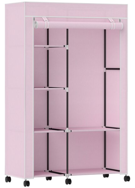 HOMCOM Armadio in Tessuto con Ruote Guardaroba Portatile con 6 Ripiani e 1 Asta per Appendere per Camera da Letto 103x43x162,5cm Rosa | Aosom Italy