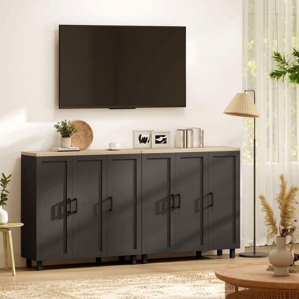 HOMCOM Credenza da Soggiorno con 3 Ante e Ripiani Regolabili per Cucina Sala da Pranzo Stile Moderno 90x30x90 cm Nero | Aosom Italy