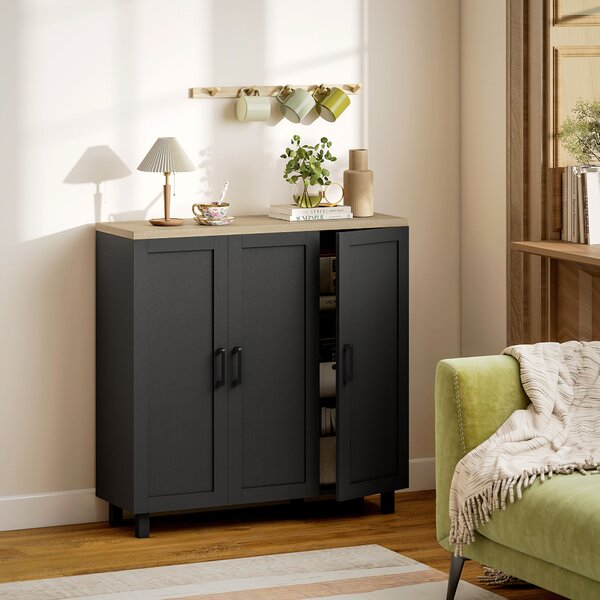 HOMCOM Credenza da Soggiorno con 3 Ante e Ripiani Regolabili per Cucina Sala da Pranzo Stile Moderno 90x30x90 cm Nero | Aosom Italy