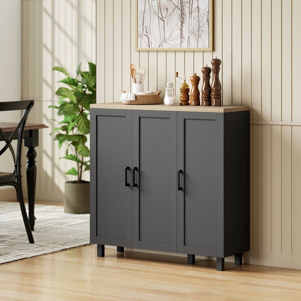 HOMCOM Credenza da Soggiorno con 3 Ante e Ripiani Regolabili per Cucina Sala da Pranzo Stile Moderno 90x30x90 cm Nero | Aosom Italy