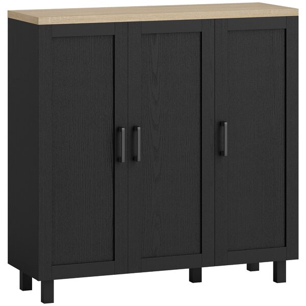 HOMCOM Credenza da Soggiorno con 3 Ante e Ripiani Regolabili per Cucina Sala da Pranzo Stile Moderno 90x30x90 cm Nero | Aosom Italy