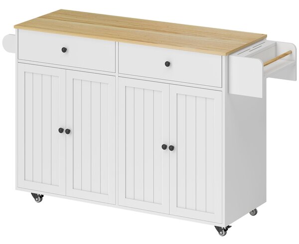 HOMCOM Isola da cucina su ruote, 2 cassetti, 2 armadi, spostabile, ripiano per spezie, porta asciugamani, porta coltelli, MDF, Bianco | Aosom Italy