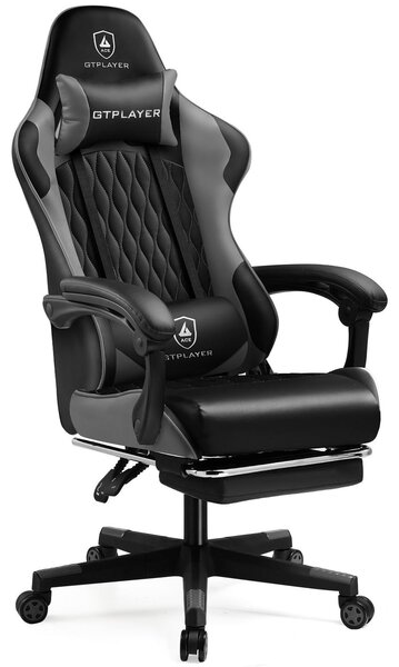 Sedia da gaming ergonomica, regolabile, con poggiapiedi, color grigio
