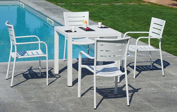 Tavolo Quadrato da Giardino 80x80 cm in Alluminio Vorghini San Vincenzo Bianco