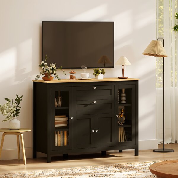 HOMCOM Buffet mobile contenitore 1 armadio doppia anta 2 armadi con anta in vetro 2 cassetti ripiano regolabile 120x40x90cm nero | Aosom Italy