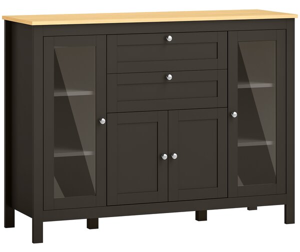 HOMCOM Buffet mobile contenitore 1 armadio doppia anta 2 armadi con anta in vetro 2 cassetti ripiano regolabile 120x40x90cm nero | Aosom Italy
