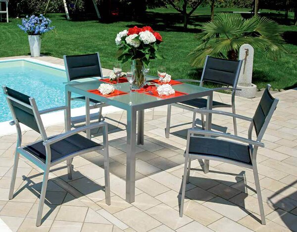 Tavolo Quadrato da Giardino 90x90 cm in Alluminio e Vetro Vorghini Amalfi