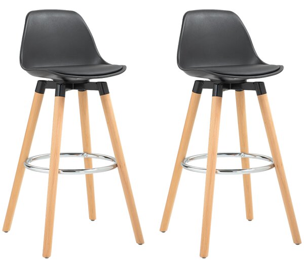 HOMCOM Set 2 Sgabelli Bar in PU Moderni, Sgabelli Cucina Alti con Schienale, Poggiapiedi in Acciaio, Seduta Alta 69 cm Imbottita, Gambe in Legno | Aosom Italy