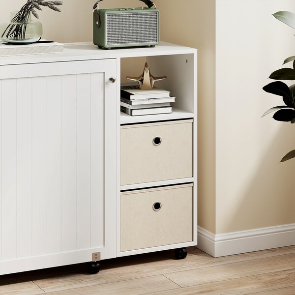 HOMCOM Tavolo da cucito pieghevole, mobile da cucito su ruote con porta magnetica, 2 vaschette, 2 cassetti, 146,4x40x77,5cm, bianco | Aosom Italy