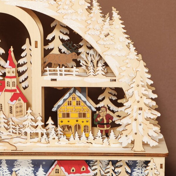 HOMCOM Villaggio di Natale luminoso con 20 LED, villaggio di Natale animato ad arco, funziona a batterie, 45 x 10 x 35 cm, legno naturale | Aosom Italy
