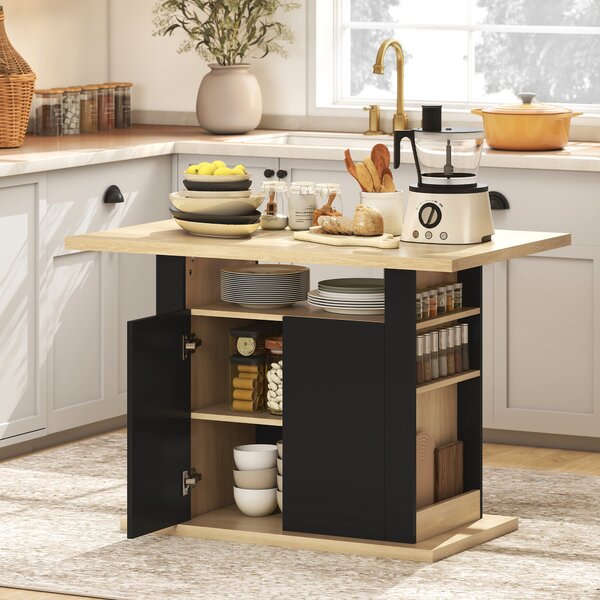 HOMCOM Tavolo da pranzo isola centrale cucina con ampio piano 4-6 persone armadio 4 ante 110 x 70 x 75,5 cm nero | Aosom Italy