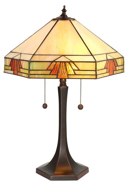Lampada da tavolo in stile Art Déco NEVADA, finitura bronzo, 2 attacchi E27, 20W ciascuno, paralume in vetro, dimensioni: 56x40x40 cm, grado di protezione IP20, stile Tiffany