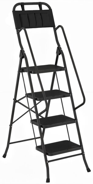 HOMCOM Scala Pieghevole 4 Gradini con Borsa Porta Attrezzi Escalera a Forbice con Gradini Larghi Antiscivolo Nero | Aosom Italy