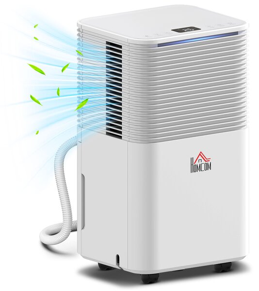 HOMCOM Deumidificatore 10 L/giorno Silenzioso con 3 Modalità Display LED Timer 24h Blocco Bambini e Scarico Continuo Bianco | Aosom Italy