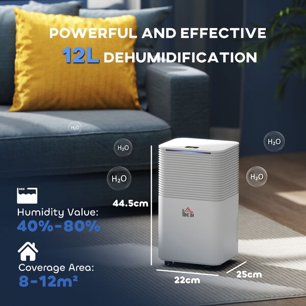 HOMCOM Deumidificatore 10 L/giorno Silenzioso con 3 Modalità Display LED Timer 24h Blocco Bambini e Scarico Continuo Bianco | Aosom Italy