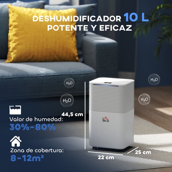 HOMCOM Deumidificatore 10 L/giorno Silenzioso con 3 Modalità Display LED Timer 24h Blocco Bambini e Scarico Continuo Bianco | Aosom Italy
