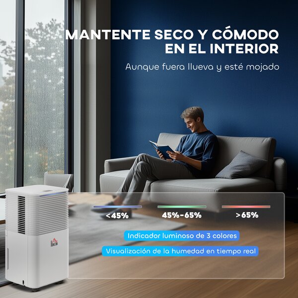 HOMCOM Deumidificatore 10 L/giorno Silenzioso con 3 Modalità Display LED Timer 24h Blocco Bambini e Scarico Continuo Bianco | Aosom Italy