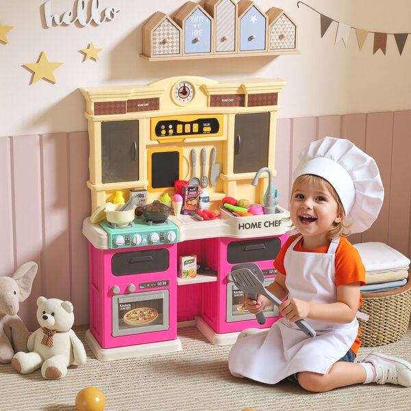 AIYAPLAY Cucina giocattolo con acqua corrente, 85 pezzi di accessori, rubinetto elettrico, luci, suoni, per bambini da 3 a 6 anni | Aosom Italy