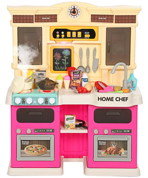 AIYAPLAY Cucina giocattolo con acqua corrente, 85 pezzi di accessori, rubinetto elettrico, luci, suoni, per bambini da 3 a 6 anni | Aosom Italy