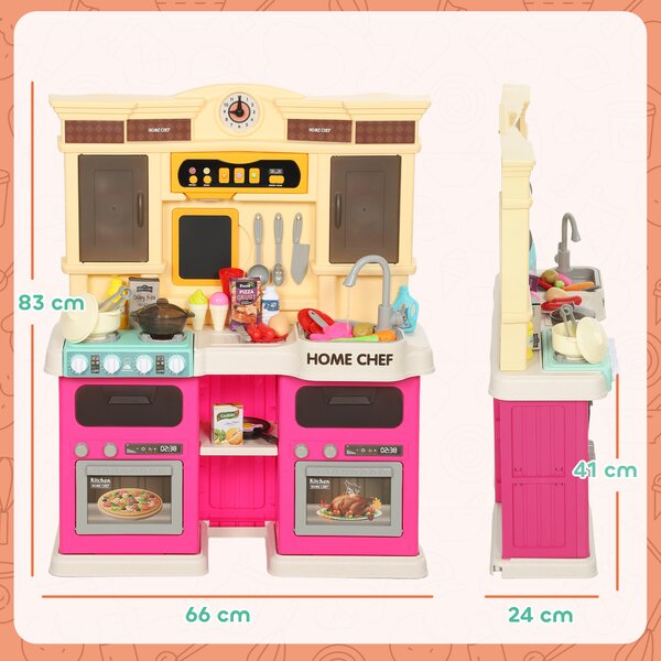 AIYAPLAY Cucina giocattolo con acqua corrente, 85 pezzi di accessori, rubinetto elettrico, luci, suoni, per bambini da 3 a 6 anni | Aosom Italy