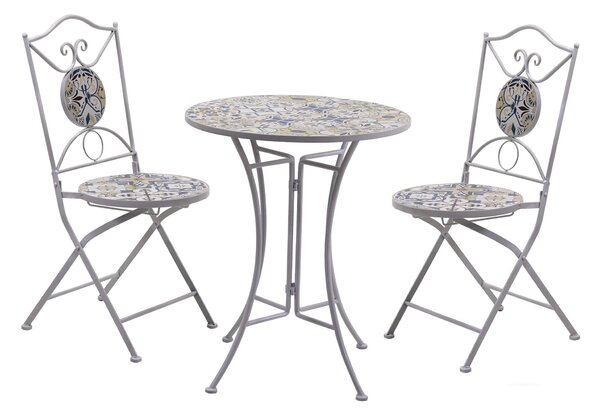 Set da Giardino Pieghevole in Metallo con Tavolo e 2 Sedie Gallipoli Bianco