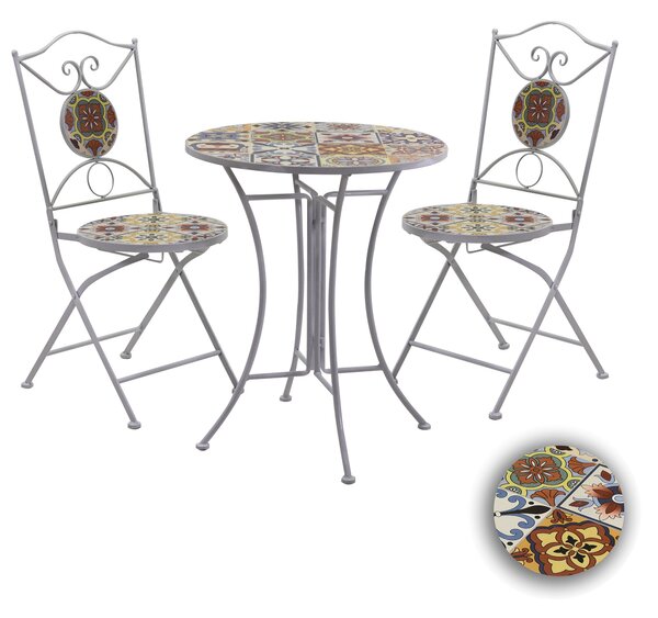 Set da Giardino Pieghevole in Metallo con Tavolo e 2 Sedie Tropea Bianco