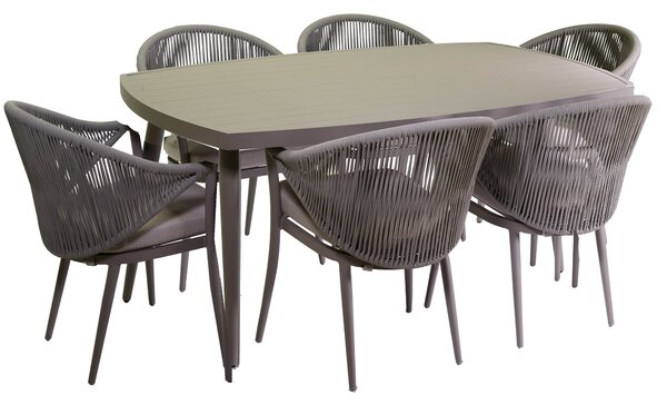 Set da Giardino Tavolo e 6 Sedie in Alluminio e Corda Renton Grigio