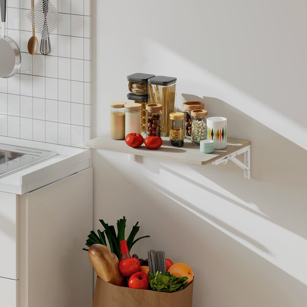 HOMCOM Tavolo pieghevole da parete, 60x40 cm, scrivania sospesa salvaspazio con angoli arrotondati, per home office, soggiorno, camera da letto, cucina, rovere | Aosom Italy