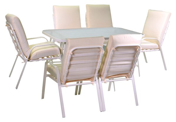 Set da Giardino Tavolo e 6 Sedie in Acciaio Ruston Bianco e Crema