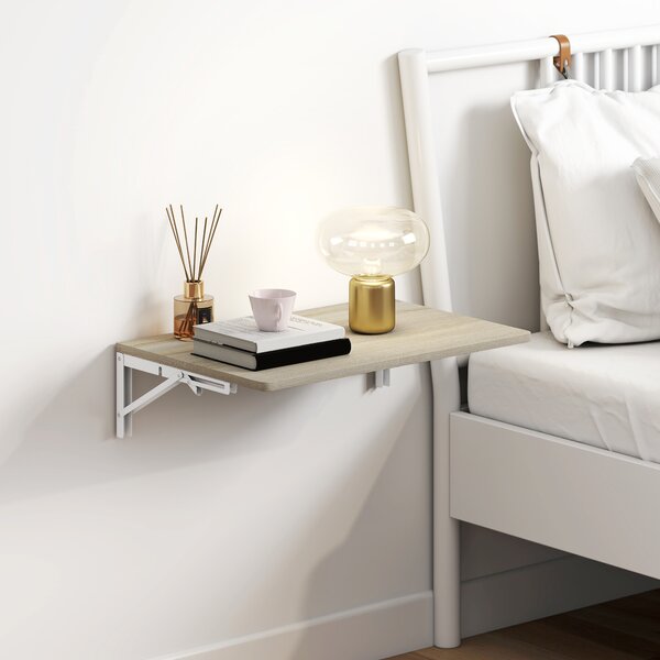 HOMCOM Tavolo pieghevole da parete, 60x40 cm, scrivania sospesa salvaspazio con angoli arrotondati, per home office, soggiorno, camera da letto, cucina, rovere | Aosom Italy