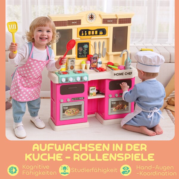 AIYAPLAY Cucina giocattolo con acqua corrente, 85 pezzi di accessori, rubinetto elettrico, luci, suoni, per bambini da 3 a 6 anni | Aosom Italy