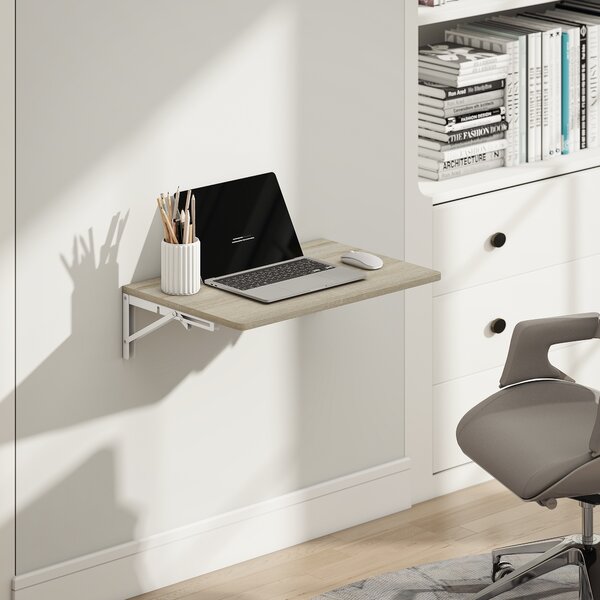 HOMCOM Tavolo pieghevole da parete, 60x40 cm, scrivania sospesa salvaspazio con angoli arrotondati, per home office, soggiorno, camera da letto, cucina, rovere | Aosom Italy