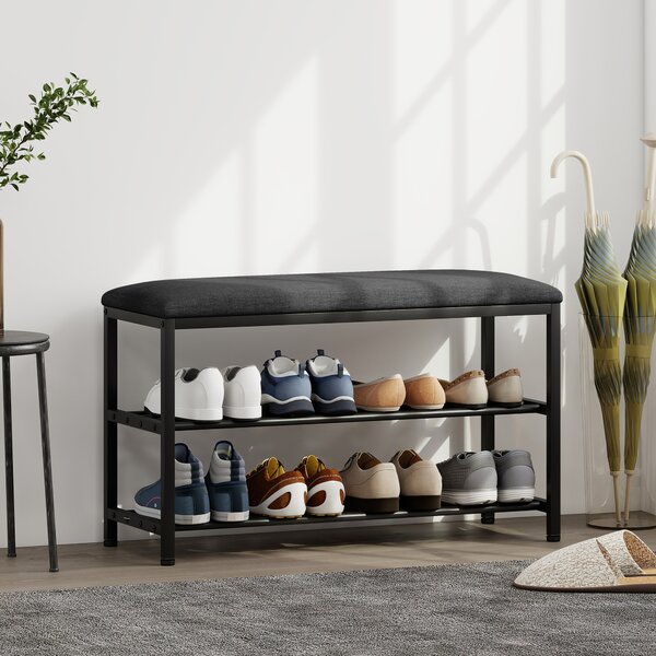 HOMCOM Panca porta scarpe con seduta, panca con contenitore, scarpiera con 2 scomparti aperti, panca 81 x 31 x 50 cm Nero | Aosom Italy