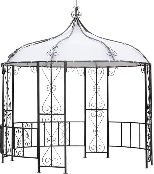 DEGAMO Gazebo da giardino BURMA rotondo 300 cm in acciaio grigio con tetto impermeabile bianco