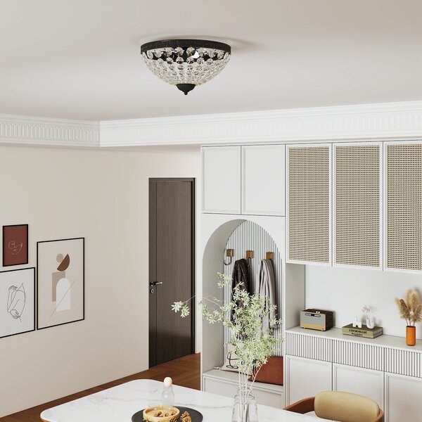 HOMCOM Lampada da Soffitto in Cristallo Vintage con 2 Portalampada E14 40W con 168 Cristalli per Camera da Letto Soggiorno Nero | Aosom Italy
