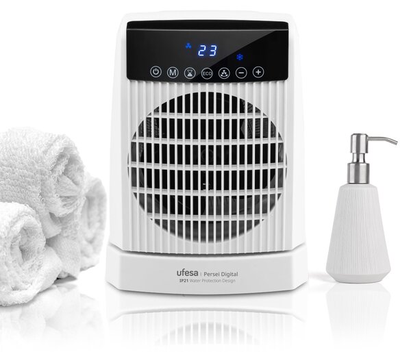 Stufa ventilata da 2000 W, grado di protezione IP21, 3 livelli di potenza, oscillazione, timer