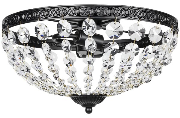 HOMCOM Lampada da Soffitto in Cristallo Vintage con 2 Portalampada E14 40W con 168 Cristalli per Camera da Letto Soggiorno Nero | Aosom Italy