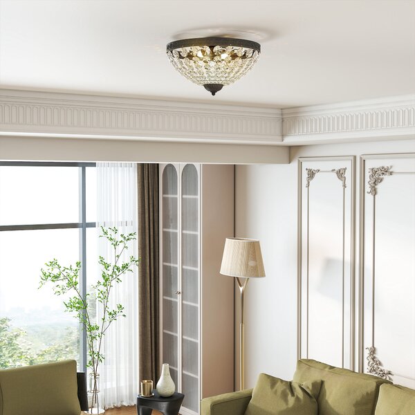 HOMCOM Lampada da Soffitto in Cristallo Vintage con 2 Portalampada E14 40W con 168 Cristalli per Camera da Letto Soggiorno Nero | Aosom Italy
