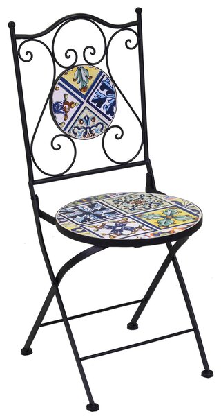 Set da Giardino Tavolo e 4 Sedie in Metallo con Mosaico Trapani Nero