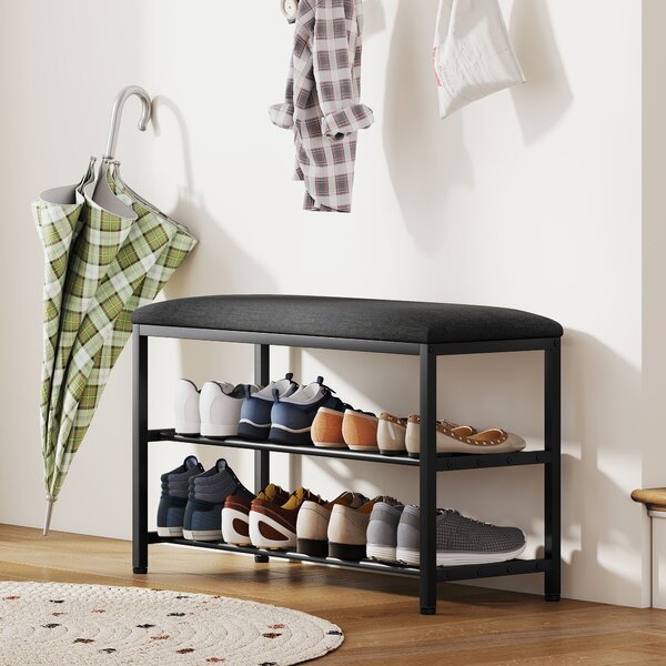 HOMCOM Panca porta scarpe con seduta, panca con contenitore, scarpiera con 2 scomparti aperti, panca 81 x 31 x 50 cm Nero | Aosom Italy