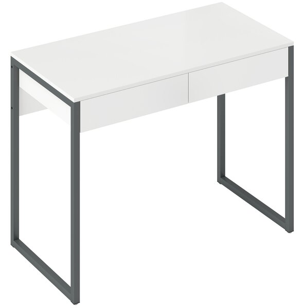 HOMCOM Scrivania con 2 Cassetti 100x50x75 cm Scrivania per Computer Gambe in Acciaio per Casa Spazi Ridotti Bianco Lucido | Aosom Italy