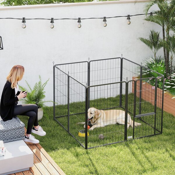 PawHut Parco per Cani 8 Pannelli Altezza 100 cm con Porta per Interno ed Esterno Nero | Aosom Italy