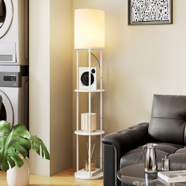 HOMCOM Lampada da Terra con Ripiani con 3 Temperature di Colore Telecomando per Soggiorno Camera Ufficio Bianco | Aosom Italy