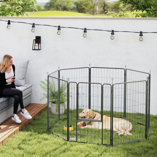 PawHut Parco per Cani 8 Pannelli Altezza 100 cm con Porta per Interno ed Esterno Nero | Aosom Italy