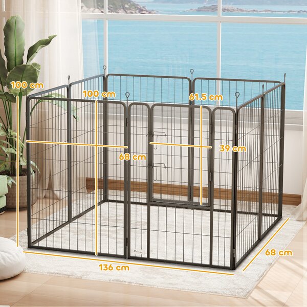PawHut Parco per Cani 8 Pannelli Altezza 100 cm con Porta per Interno ed Esterno Nero | Aosom Italy