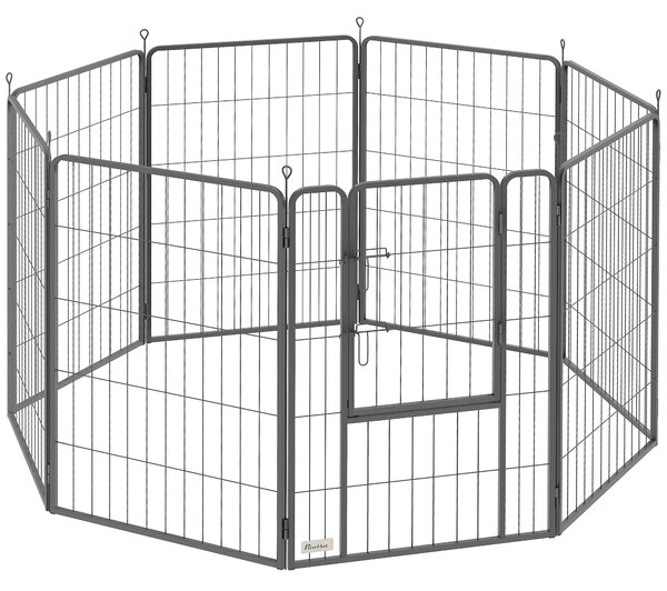 PawHut Parco per Cani 8 Pannelli Altezza 100 cm con Porta per Interno ed Esterno Nero | Aosom Italy